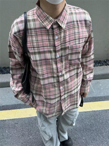 Cleanfit American Pink Gingham Shirt Men Fancy Handsome Vintage Retro Loose Shirt Coat