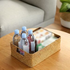 Seagrass Woven Storage Basket Shelf Bathroom Organizer Basket Toy Tableware Food Storage Organizer Basket Household Wardrobe Organizer Basket