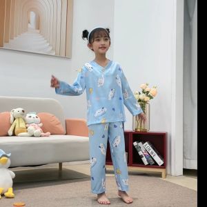 Pyjamas Kids Girls Sleepwear Silk Pajamas Pakaian Kanak Kanak 卡通居家服 Baby Girl Clothes