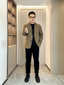 Casual Stylish Mens Slim Fit Suit Jacket Autumn Winter Fashion Urban Style Long Sleeve round Hem Back Split Single Button Closure