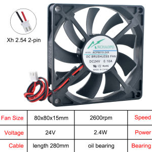 ACP8015 Quạt Làm Mát Tốc Độ Cao 80mm 80x80x15mm Dòng Chảy Trục Cho Nguồn Điện/thiết Bị Công Nghiệp DC 5V/12V/24V Đầu Nối 2 Chân