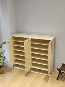 Wood Shoe Cabinet Bamboo Rattan Design Door Breathable Bamboo 2/3/4 Doors 7 Layers White Shoe Cabiet