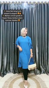 Setelan Tunik Terviral 2024 One Set Long Tunik Fashion Wanita Muslimah