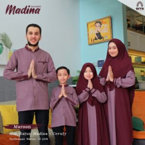 Sarimbit Keluarga 2024 Terbaru Baju Lebaran 2024 Couple Keluarga Arra Madina Maroon Ukuran Mini sampai Jumbo XS S M L XL XXL 3XL 4XL