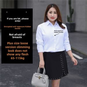 เสื้อเชิ้ตแขนยาวผู้หญิงไซส์ใหญ่ ผ้าฝ้ายแท้ ทรงหลวม แขนสั้น ทรงเข้ารูป ทรงปกติ ฤดูใบไม้ผลิและฤดูใบไม้ร่วง