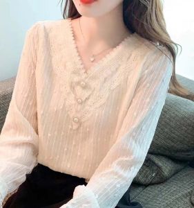 Elegant V-Neck Lace Top Spring Autumn Wear