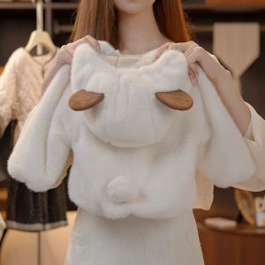 Girls Rabbit Fur Vest Winter Coat Hooded Fur Collar Boys Cotton Padded Jacket Childrens Outerwear Fashionable Cold Weather