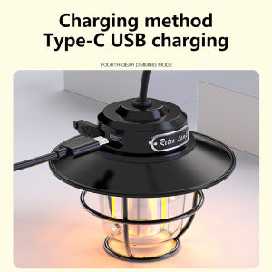LED Hanging Lantern Vintage 200LM Portable Camping Light Stepless Dimming Type-C USB Rechargeable for Hiking Fishing Emergency