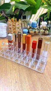 Khay đựng son 24 ô JYoohome Hộp nhựa mica đựng son mỹ phẩm cọ trang điểm để bàn siêu bền trong suốt