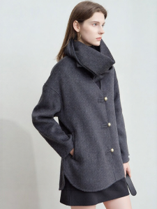 AMII | Removable Scarf Traditional Style Wool Double Faced Coat