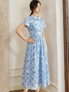 Roey s house | Commute-style Floral Summer Dress Flattering Waist-creasing