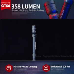 SUPERFIRE ไฟฉายกำลังสูง GTS6ไฟฉายพกพาแบบชาร์จได้ใช้แบตเตอรี่ได้ใช้งานได้นานโคมไฟฉุกเฉินสำหรับตั้งแคมป์กลางแจ้ง