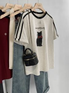 plus Size 300 Pounds Pure Cotton Short Sleeve T-Shirt Womens Loose round Neck Summer Casual Style Printed Top