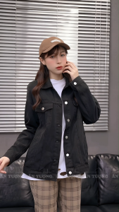 Áo khoác Jeans bò Nữ form Oversize rộng rãi IN hoạ tiếc chữ AJ007