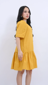 NAKD FASHION EFFIE BASIC COTTON LINEN V NECK PUFF RUFFLE DAILY CASUAL MINI DRESS 6011