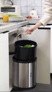 Kitchen Cabinet Swing Pull Out Rubbish Bin Stainless Steel Dustbin Garbage Tong Sampah Bawah Kabinet 8L 14L  Under Counter Waste Trash Can