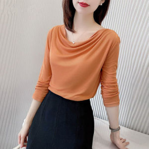 Spring 2025 New Style Long Sleeve Knitted Base Shirt Women Solid Color One Shoulder Dress plus Size Fishbone Collar Dress