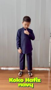 BAJU MUSLIM KOKO ANAK LAKI LAKI HAFIZ BIRU NAVY LENGAN PANJANG USIA 2 SD 10 TAHUN