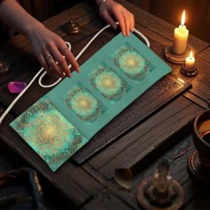 Blue Green Tarot Cards Storage Bag Golden Geometric Pattern Tarot Storage Bag Mandala Pattern Divination Bag