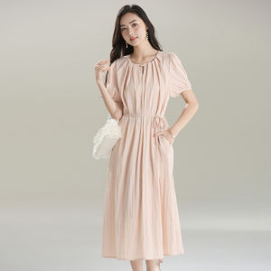 Puella | French Style Round Neck Belted Midi Dress