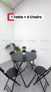 OKURA Set Of Foldable Round Table + Foldable Stool / Portable Dining Room Set / Camping Table / Meja Lipat / Meja Makan