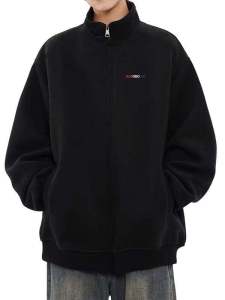 plus Size Mens Jacket Zipper Collar Loose Casual Black Outerwear for Heavy People 200-300 Pounds Business Casual Style