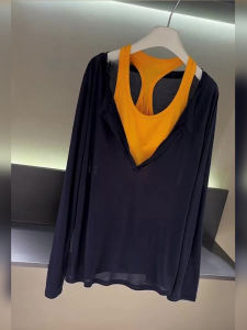 Elegant Layered Spring Summer Vest Top Womens Lightweight Inner Wear Fashion Set High Waist Shorts Long Sleeve round Neck