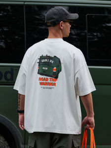 Broshood Loose Fit Short Sleeve T-Shirt Casual Fun Car Pattern Print Youthful Creative Cotton Top for All Seasons