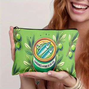 Cosmetic Bag 1pc Sardines in Olive Oil Can Double-sided Printing Travel Toiletry Bag Zipper Closure Durable Fabric Bags