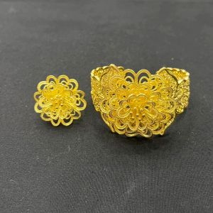 Fashion Jewele กำไลดอกไม้ สร้อยข้อมือ+แหวน ทอง+รมดําโบราณกลีบกุหลาบ เครื่องประดับชุดไทย พร้อมส่งในไทย