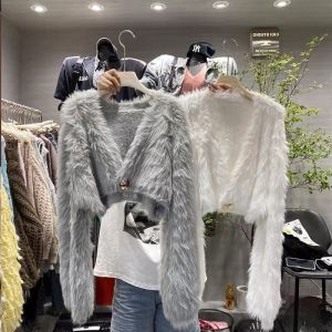 เสื้อสเวตเตอร์ถักแขนยาวสำหรับผู้หญิง Dongdaemun 2022 Spring Autumn ขนแกะเทียม ปกติ ปกติ เสื้อคลุมกันหนาวแบบสั้น แขนยาว แฟชั่น