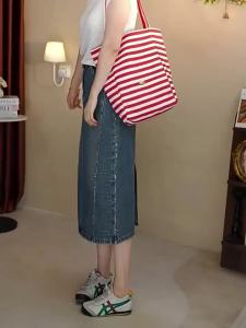 MANMI | Chân Váy Jeans Lấp Lánh Thời Trang Xanh Dương Mùa Hè Công Sở Đa Dụng