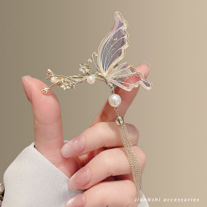 กิ๊บติดผมรูปผีเสื้อสไตล์จีนใหม่สำหรับผู้หญิง กิ๊บติดผมด้านข้าง ทรงผมหน้า กิ๊บติดผมสไตล์ฮันฟู ประดับผมแบบฝรั่งเศส ประดับผมแบบจีนโบราณ