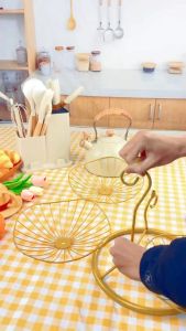 Creative Fruit basket 3-layer golden storage rack Fruit candy storage rack living room art fruit basket