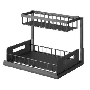 Under Sink Organizer Pull Out Cabinet Organizer 2 Tier Slide Out Sink Shelf Cabinet Storage Shelves Multi-Purpose Sink Organizer