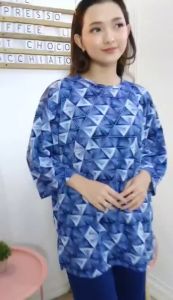 MIYU FASHION - Setelan Wanita Motif Segitiga Celana Dan Atasan Oversize LD 120 & LD 140