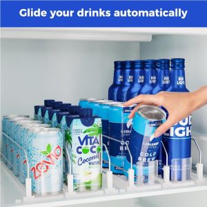 [Ueb Flagship Mall]Drink Organizer Dispenser Adjustable Width Beverage Pusher Shelf E-shaped Glide Auto Beer Pusher Holder for Refrigerator