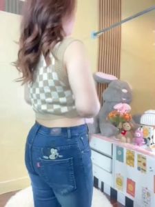 กางเกงยีนส์สาวอวบ M 691 กางเกงยีนส์ยืด สามส่วน ปลายขาปล่อย