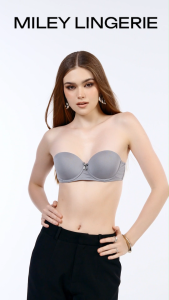Áo Lót Thun Lạnh Cúp Ngang Miley Lingerie Tháo Dây Linh Hoạt Chống Tuột Diện Đầm Hở Vai Màu xám