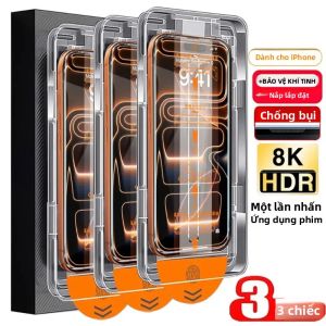 3 Miếng Bảo Vệ Màn Hình HD 8K Chống Bụi Cho Các Mẫu iPhone Dễ Dàng Cài Đặt Với Công Cụ Cài Đặt Tự Động Phim Kính Cường Lực