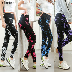 Yingbao Women Plus Size Sport Yoga Slimming Legging Modal Cotton Flower Printed Bottom Stretch Pencil Long Pants Office Wear Work Skinny Gym Seamless Tights Trousers Big Size New Style