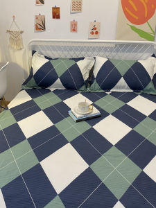 Full-Cotton Fitted Sheet One-Piece All Cotton Bed Sheet Plaid Mattress Cover Simmons Mattress Protective Cover Dustproof Fixed Non-Slip Bedspread