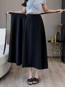 กระโปรงทรงเอผ้าชีฟองสีดำสำหรับผู้หญิง ฤดูใบไม้ผลิและฤดูร้อน กระโปรงทรงเอเอวสูง กระโปรงทรงเอยาวปานกลาง สไตล์เรียบง่าย