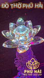 Đèn Thờ Cúng Pha Lê Hoa Sen Thủy Tinh Cao Cấp - Cao 20 26 31 cm -  HCM Tặng Led