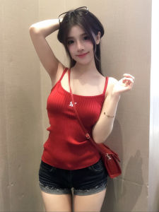 Red Knitted Embroidered Womens Tank Top Sleeveless Base Shirt Summer New Style Yu Shuxin Commute Slim Fit Regular Length