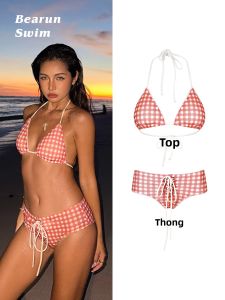 BEARUN | Plaid Halter Bikini Gathered Small Bust Separates