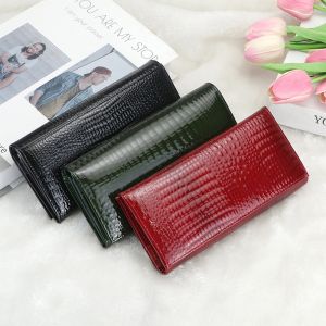 กระเป๋าสตางค์ผู้หญิงทรงยาวมีช่องใส่เครื่องใส่การ์ดหลายช่องลายจระเข้แบบย้อนยุคหนังแท้แบบสมาร์ทคิงกระเป๋าคลัทช์2493