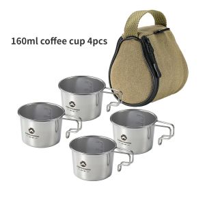 CAMPINGMOON 4pcs/set Sierra Bowl and Cup Set - Stainless Steel Outdoor Tableware for Camping and Picnics with Storage Bag
