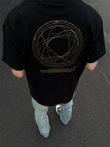 Planetary Trajectory Trendy Mens T-Shirt Short Sleeve Rigorous American Design Lightweight Summer round Neck Geometry Print Top