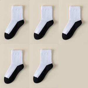 Pure Cotton Black Bottom Socks Breathable Thin Mesh Spring Summer Childrens Mid-Calf Socks for Boys And Girls White